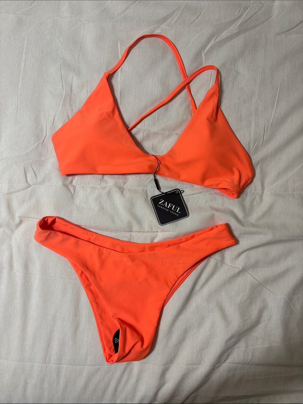 Zaful Neon Orange Cross-Back Bikini Set